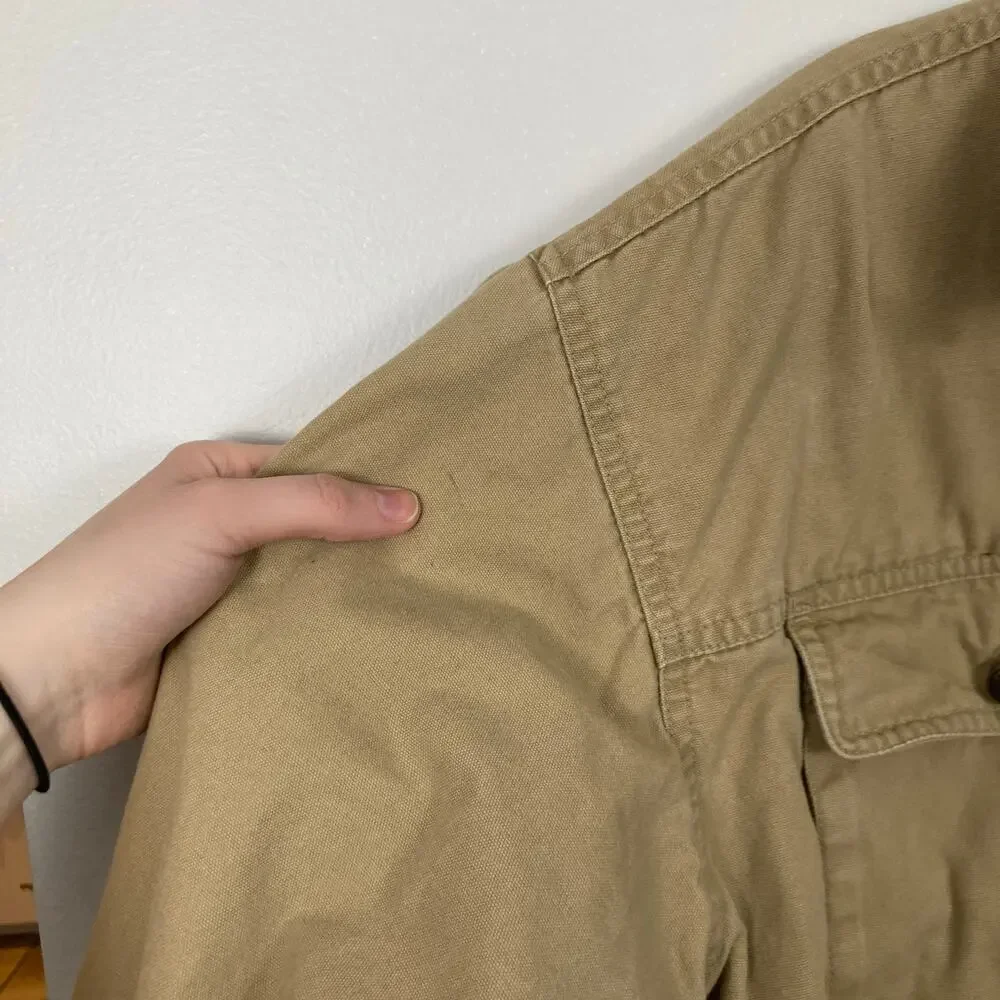 Columbia Mens Tan Canvas Fleece Lined Jacket M FLAW Shacket Chore Ranch Workwear
